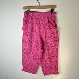 Pink Casual Capri Pants with Floral Print size Large Cotton